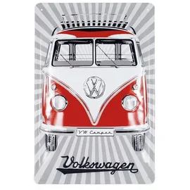 BRISA VW Collection - Volkswagen Retro-Blech-Schild-Vintage-Dekoration Geschenk-Idee aus Metall im T1 Bus Design (Front/Rot)