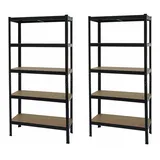 Mendler 2er-Set Schwerlastregal HWC-E33, Kellerregal Steckregal Lagerregal, 875kg Stahl 5 Böden - schwarz 180x90x40cm