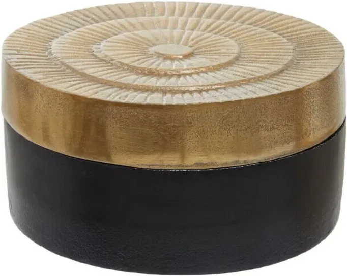 Premier Housewares Deomali kleine zweifarbige Schwarz-Gold-runde Box