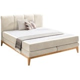 SUN GARDEN Boxspringbett WEIMAR, 180 x 200 cm - Braun - Creme - Webstoffbezug - Eichenholzgestell