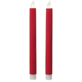 MARELIDA LED Stabkerzen Tafelkerzen bewegliche Flamme H: 24cm 2er Set rot