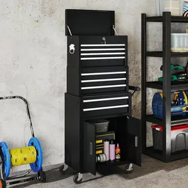 Homcom 3-in-1 Werkzeugkiste, rollender Werkzeugschrank mit 9 Schubladen - Schwarz