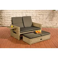 CLP Polyrattan 2er-Loungesofa Ancona 5mm I Rundrattan Garten-Sofa Mit Ausziehbarem Fußteil Und Verstellbarer Rückenlehne I, Farbe:Natur, Polsterfarbe:Anthrazit