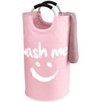 IHOMAGIC Wäschesammler mit Griffen 95L Freistehend Wäschebehälter Zusammenklappbar, Wäschesack mit Smiley-Muster für Schmutzwäsche, Wäschesortierer Aufbewahrungskorb für Schlafgemach (Rosa)