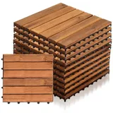 Clanmacy Holzfliesen Terrassenfliesen Akazien Holz Klickfliesen 30x30cm 11 Stück = 1m2 braun