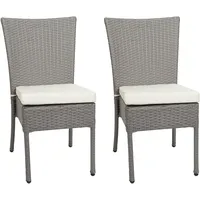 Mendler 2er-Set Poly-Rattan Stuhl HWC-G19, Balkonstuhl Gartenstuhl, stapelbar grau,