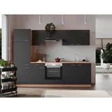 Respekta Küchenzeile Gerda 270 cm E-Geräte Glaskeramikkochfeld grau/buche nachbildung