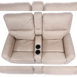 Mendler 2er Kinosessel HWC-K17, Relaxsessel Fernsehsessel Sofa, Nosagfederung Getränkehalter Fach ~ Stoff/Textil beige