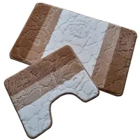 oKu-Tex Design Badematte Antirutsch Set 2 Teilig, rutschfest & waschbar, Badvorleger 50 x 80 cm für das Badezimmer, WC Vorleger mit Ausschnitt 40 x 50 cm, gestreift, braun weiß, Rose, floral