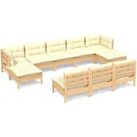 vidaXL Garten-Lounge-Set 10-tlg. creme Kiefernholz