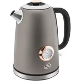 T24 Retro Wasserkocher in Grau Matt - Edelstahl mit Analogen Thermometer - Vintage Kettle 1,7 Liter - Automatische Abschaltfunktion