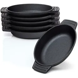 BBQ-Nerd© Servierpfännchen aus Gusseisen im 6er Set Grillpfännchen - oval 22,5x13 cm - zum Braten Überbacken Grillen Anrichten Servieren