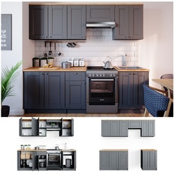 VICCO Küchenzeile Bergamo 240cm Landhaus Küche Einbauküche Küchenblock grau