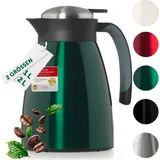 Blumtal Thermoskanne 2l Grün - BPA-frei, Edelstahl Teekanne & Kaffeekanne, auslaufsicher, Quick Tip - dunkelgrün