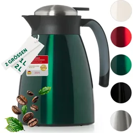 Blumtal Thermoskanne 2l Grün - BPA-frei, Edelstahl Teekanne & Kaffeekanne, auslaufsicher, Quick Tip - dunkelgrün