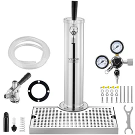 Vevor Bierturm-Satz, Bier-Umrüstsatz für Einzelzapfhahn, Bier-Turmspender aus Edelstahl mit Doppelmessgerät W21.8-Regler & S-System-Fasskupplung, Bier-Tropfschale für Partys zu Hause