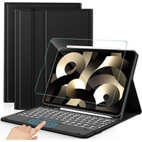 IVSOTEC Tastatur für iPad Air 4, Kabellose Beleuchtete Bluetooth QWERTZ iPad Air 4. Generation 10.9" 2020 Tastatur, Panzerglas+Hülle mit Tastatur für iPad Air 4th Gen.10.9 Zoll 2020, Schwarz