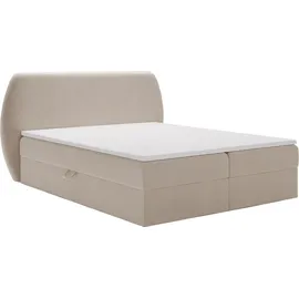 kaiser möbel Schlafzimmerbett Bloom mit abgerundetem Kopfteil, Stoff Komodo Dunkelbeige 160x200 cm - Beige