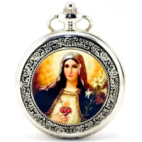 Unendlich U Madonna Maria Blessed Virgin Mary Retro Handaufzug Mechanische Taschenuhr Hohle Skelett Kettenuhr Pullover Halskette