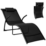 SoBuy Gartenliege Relaxstuhl Liegestuhl mit Kopfkissen Klappliege Schwarz Belastbarkeit 150 kg BHT ca: 60x69x173cm