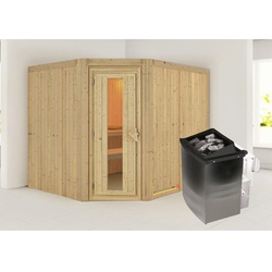 KARIBU Sauna »Haaspsalu«, inkl. 9 kW Saunaofen mit integrierter Steuerung, für 4 Personen - beige
