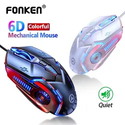 FONKEN USB-Gaming-Maus, kabelgebunden, Stummschaltung, 6 Tasten, mit LED-Hintergrundbeleuchtung, Online-Spiele, wettbewerbsfähige Maus für PC, Laptop, Computer-Zubehör