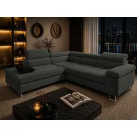 Goldstoff Ecksofa mit Schlaffunktion, Cord Couch für Wohnzimmer - Cord Ecksofa, Cord Sofa VOYAGE 2 Teile, Großer Bettkasten grau 280 cm