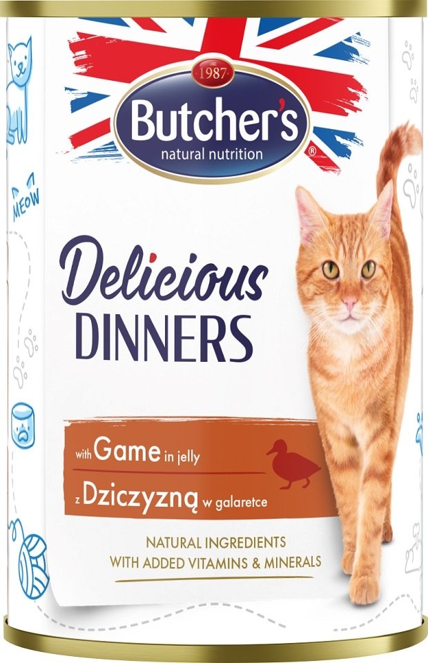 BUTCHER'S Delicious Dinners Katzenfutter, Stücke mit Wildfleisch in Gelee 6x400g