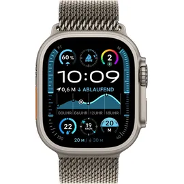 Apple Watch Ultra 2 GPS + Cellular 49 mm Titangehäuse natur, Milanaise Armband natur L