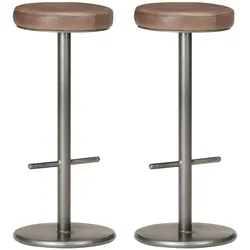 Barhocker 2 Stk. Distressed Braun Echtleder