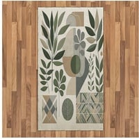 Teppich Flachgewebe Deko-Teppiche für das Wohn-,Schlaf-, und Essenszimmer, Abakuhaus, rechteckig, Monstera Boho Mid Century Geometrie Neutralgrün grün 80 cm x 150 cm