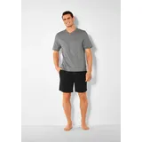 s.Oliver Pyjama S.OLIVER, Herren, Gr. 44/46 (S), schwarz (grau, meliert, schwarz), Jersey, Obermaterial: 95% Baumwolle, 5% Elasthan, meliert, Basic, bequem kurz, Rundhals, abgesteppte Kante, Homewear-Sets Pyjama, Schlafanzug in Melange-Optik mit Knopfleiste