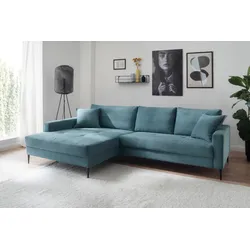 Ecksofa TRENDS BY HG "Summer L-Form", blau, B:278cm H:86cm T:174cm, Sofas, in Cord-Stoff mit Metallfuß