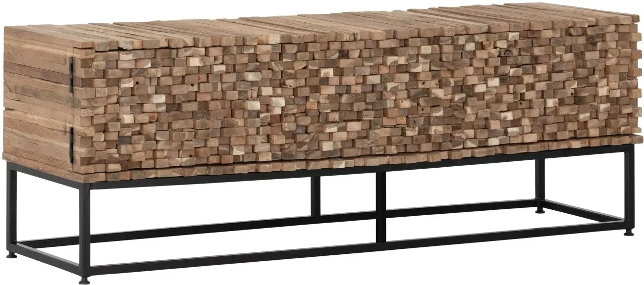 TV Board Sticks aus Teakholz, massives Design, natur, 145 cm breit, Metallgestell
