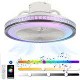 WYQSX RGB Farben Deckenventilator mit Beleuchtung und Fernbedienung, LED 42W Leiser Deckenventilator mit Lampe, 48CM Weiß Deckenventilator Licht mit Bluetooth Musik APP für Schlafzimmer Wohnzimmer