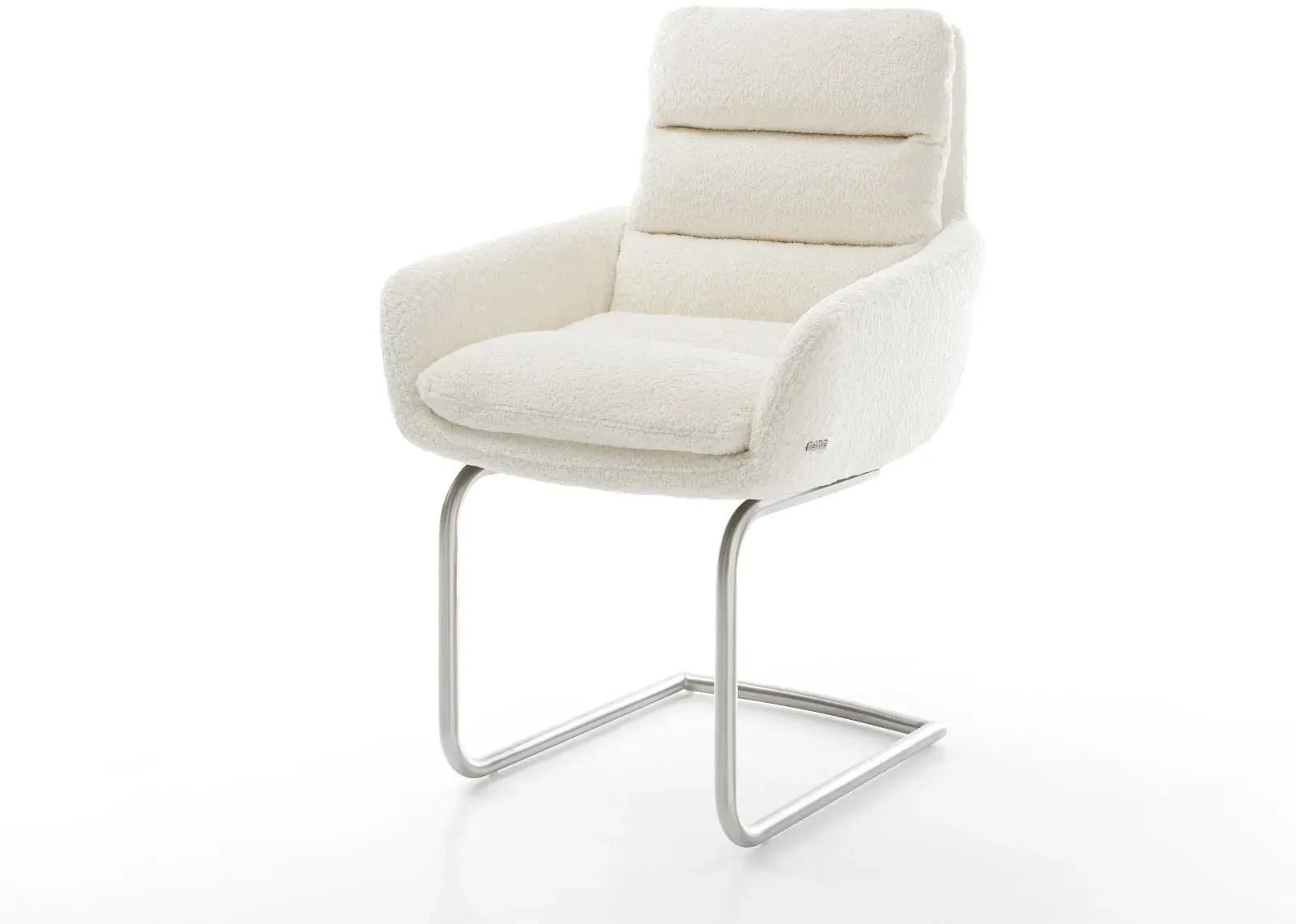 DELIFE Cantilever Abelia-Flex avec accoudoirs bouclé blanc cantilever rond acier inoxydable, Chaises de salle à manger