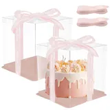 MeYuxg Tortentransportbox Hoch, Transparente Tortenbox Doppelschicht Kuchen Transportbox Kuchenbehälter 10 inch Geschenkbox Durchsichtig Geschenk Boxen mit Band für Geburtstag Dessert