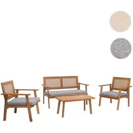 MCW Garten-Garnitur MCW-N46, Lounge-Set Gartenlounge Bank Sessel Tisch, Holz Akazie MVG-zertifiziert ~ Kissen grau