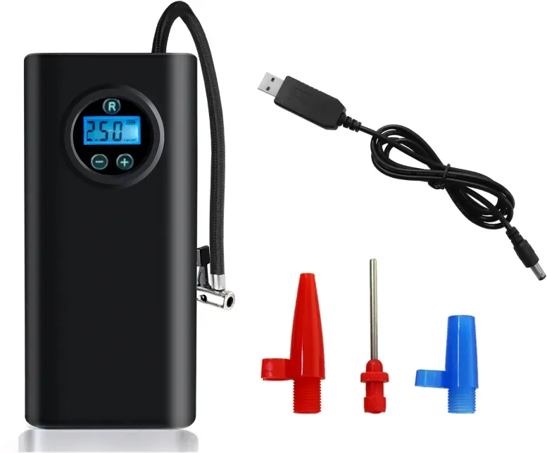Tragbarer Mini-Autoluftkompressor (Reifenpumpe) mit LED‐Display und eingebautem Akku