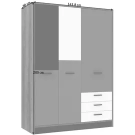 Forte Carryhome Kleiderschrank, Grau, Grün, Schwarz, Weiß, Eiche, Kunststoff, 3 Schubladen, 144x200x60 cm, Beimöbel erhältlich, in verschiedenen Holzdekoren erhältlich, Kinder- & Jugendzimmer, Kindermöbel, Kinderkleiderschränke