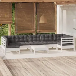 vidaXL Garten-Lounge-Set 8-tlg. weiß Kiefernholz