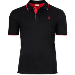 U.S. POLO ASSN. Herren Poloshirt mit Kontrast-Details - Piquet, Logo, Cotton Stretch Schwarz L