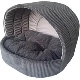 Extrasen Hundehöhle und Katzenhöhle 50 x 46 cm - Weiches Hundebett und Katzenbett mit Cord-Struktur - Kuscheliger Rückzugsort für kleine Hunde, Welpen und Katzen - Anthrazit
