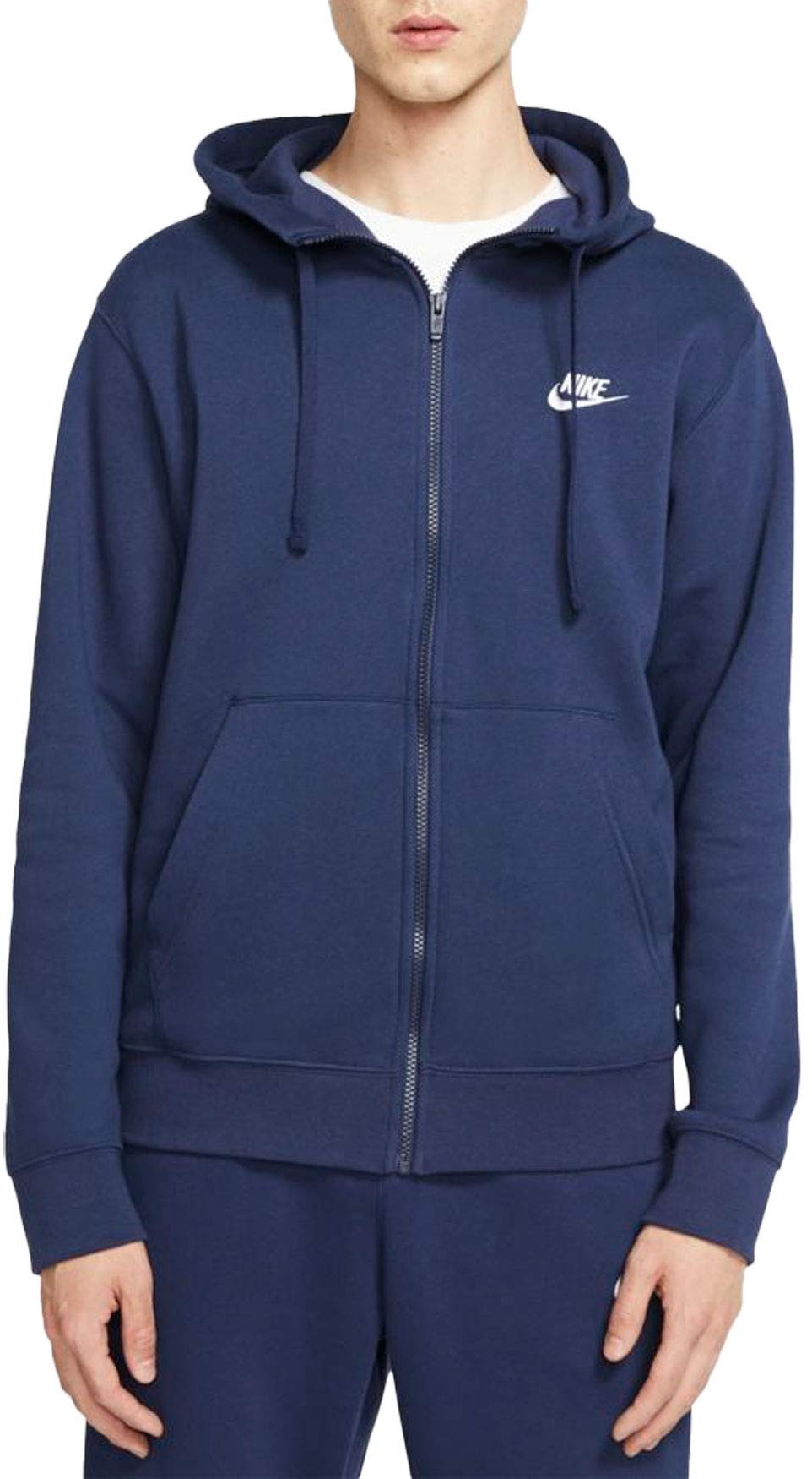 Nike Herren Hoodie mit Durchgehendem Reißverschluss Sportswear Club Fleece, Midnight Navy/Midnight Navy/White, M, BV2645-410
