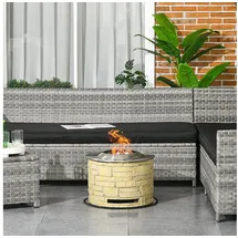 Outsunny Rauchfreie Feuerschale, Feuerstelle, Holz brennender Feuerkorb Tischfeuer mit Bodenschutzmatte für Garten, Camping, Terrasse, Stahl, MgO, Gelb