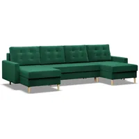 Mebligo - U-Förmige Ecksofa mit Schlaffunktion und Bettkasten BLANK, Bonell-Federn, Couch U Form 294x92x140 cm, Klappsofa mit Schlaffunktion, Wohnzimmer Eckcouch mit Bettfunktion- Ecksofa Dunkelgrün
