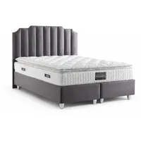 Bett mit Matratze Grau Moderner Stil Stoffbezug Bett mit Stauraum