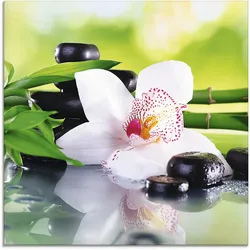 Artland Glasbild »Spa Steine Bambus Zweige Orchidee«, Zen, (1 St.), in verschiedenen Größen Artland Farbe Bild(er): grün