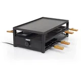 Princess Raclette Black Steel 8 Personen Parkdeck für Pfännchen große Kochfläche 44 x 25 cm regelbarer Thermostat 1300 Watt, 162655