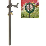 Relaxdays Wasserzapfstelle mit Schlauchhalter, für 45m Schlauch, inkl. 2X 1/2" Adapter, Stahl, 107,5 cm hoch, braun